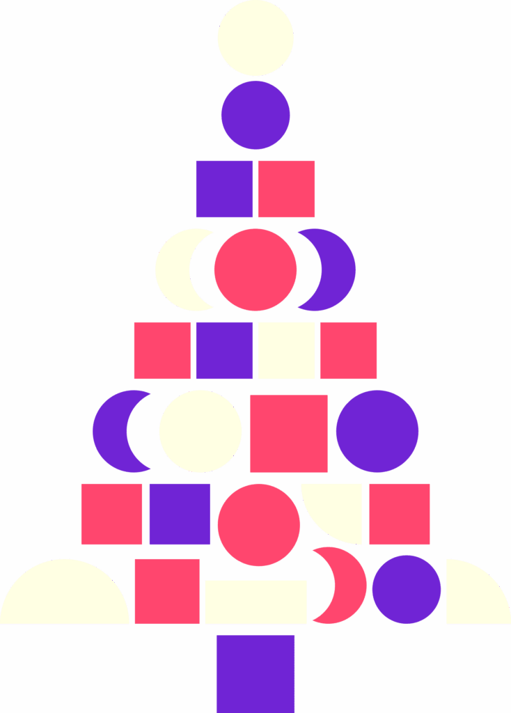 Familiestøtten juletre Juletre satt sammen av firkanter, sirkler, halvmåner